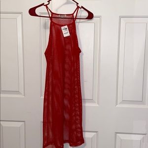 Red mesh dress.